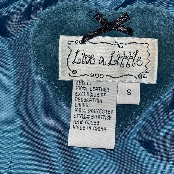live a little leather jacket turquoise sz Small.  Excellent condition. - Picture 7 of 11